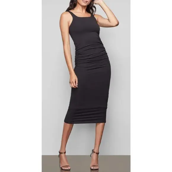Good American | Dresses | Good American Dress Ruched Midi Tank Black  Minimalist Capsule Basic Modern Sexy | Poshmark